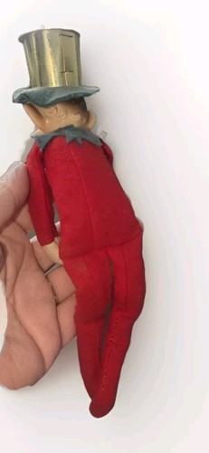 Japonia Boże Narodzenie Przytulacz do kolan Elf Pixie w kolorze czerwonym ze złotym kapeluszem Made In Japan - Zdjęcie 6 z 6