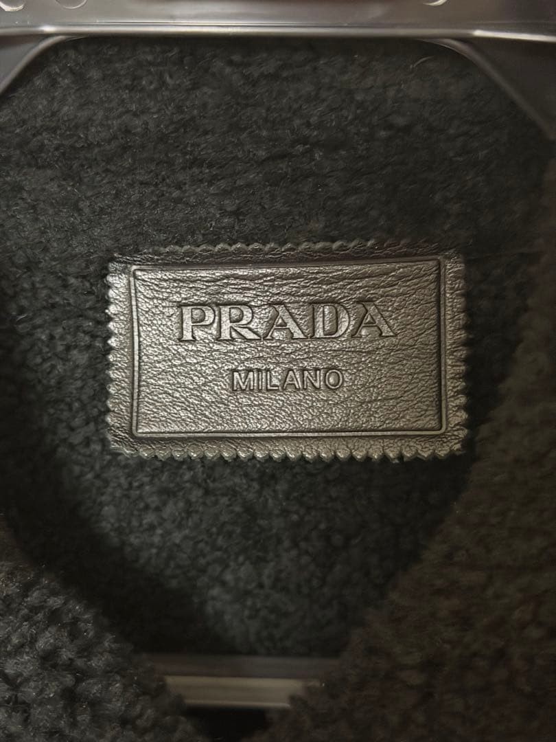PRADA Leather Shearling Jacket L Blue Damaged Pre… - image 3