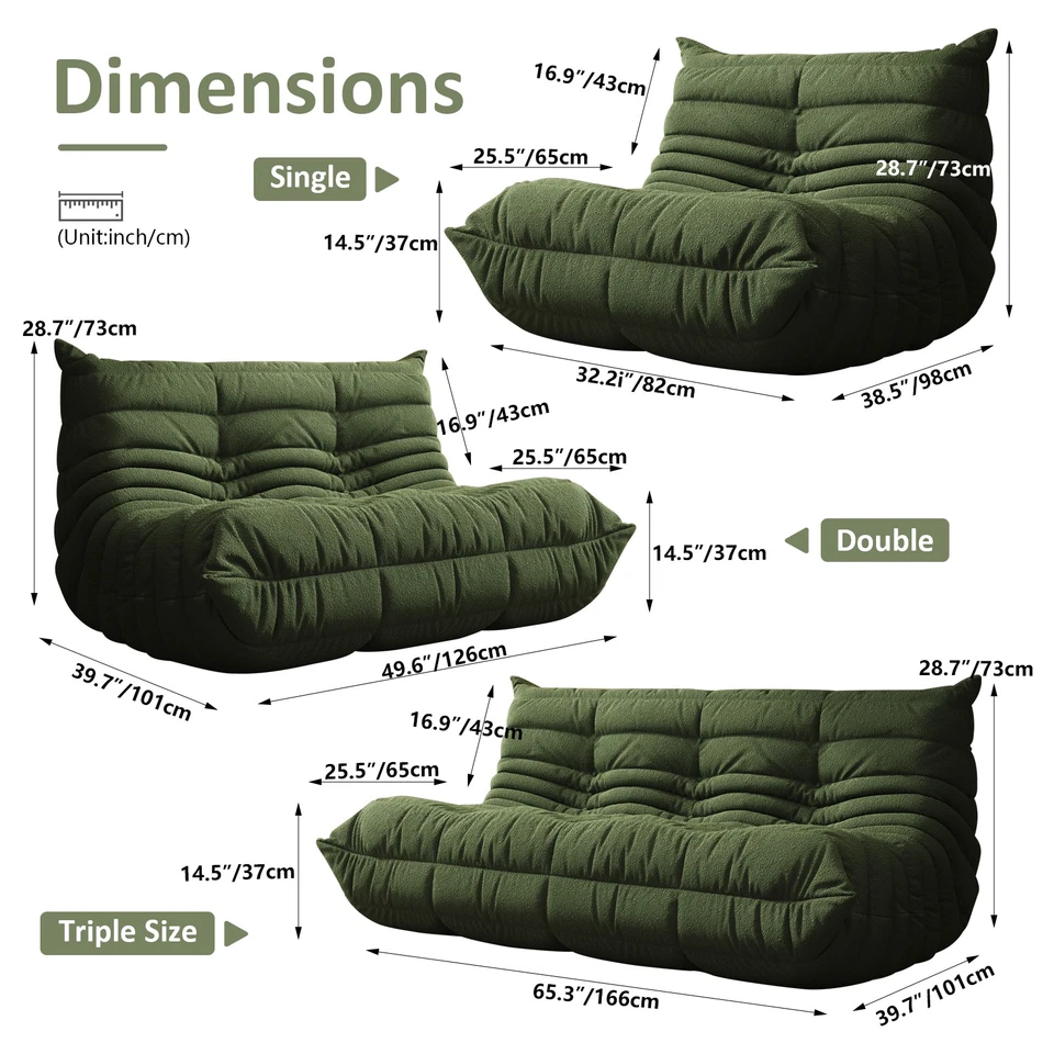 Caterpillar Lazy Sofa Beanbag Chair Nap Couch 1 to 3 Seats Floor Sofa Tatami Bed - Image 3 of 4