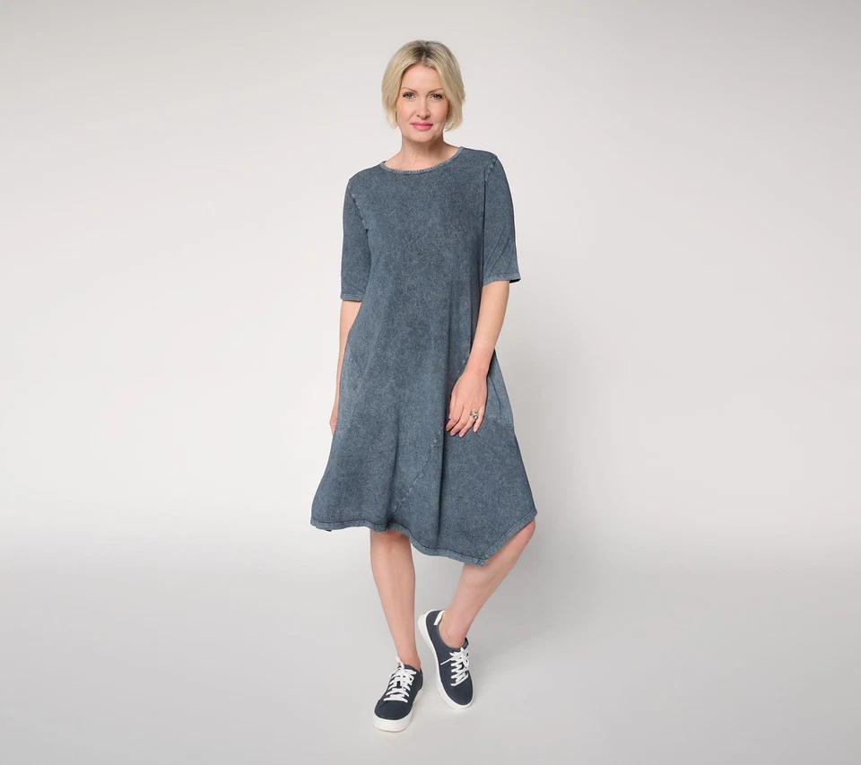 LOGO by Lori Goldstein Regular Overdye Dress with Asymmetric Hem Phantom 3X New - Image 1 of 1