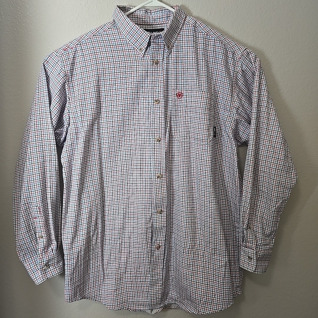 Ariat FR Button Down Basic Work Shirt Men's White… - image 2