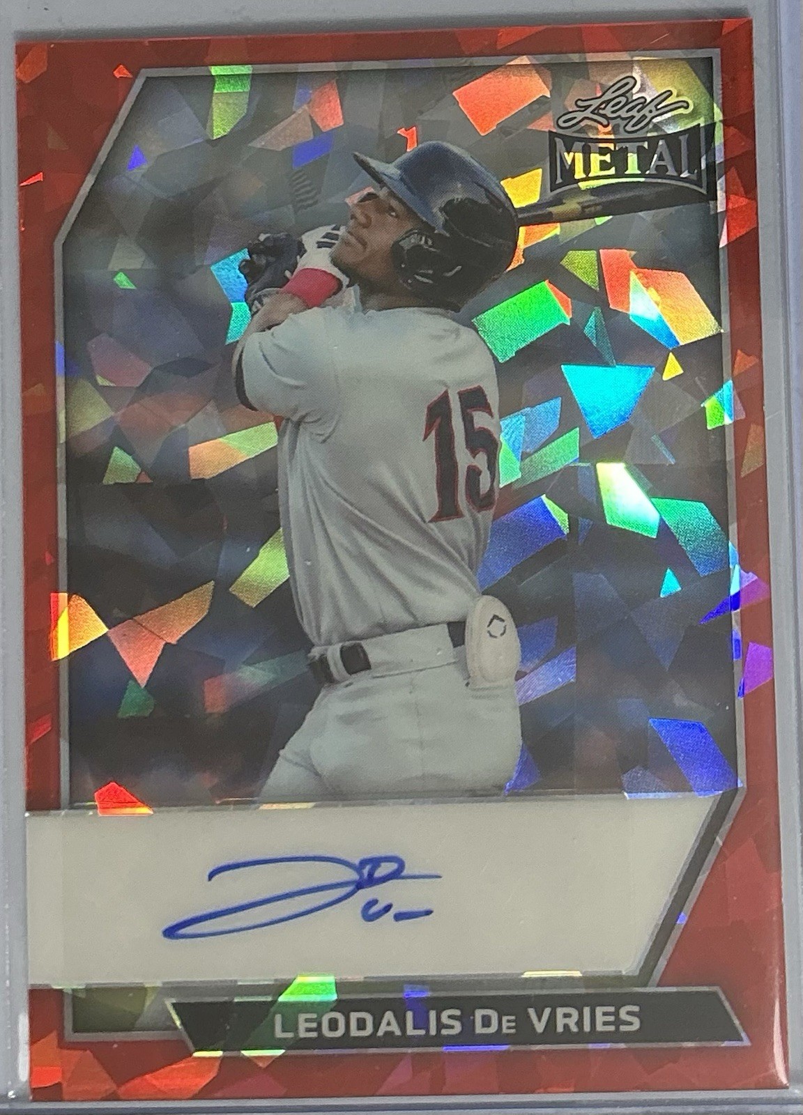 1/1🔥⚾️Leodalis De Vries #BA-LDV⚡️2026 Leaf Metal⚡️Red Crystal⚡️AUTO⚡️A’s⚾️🔥