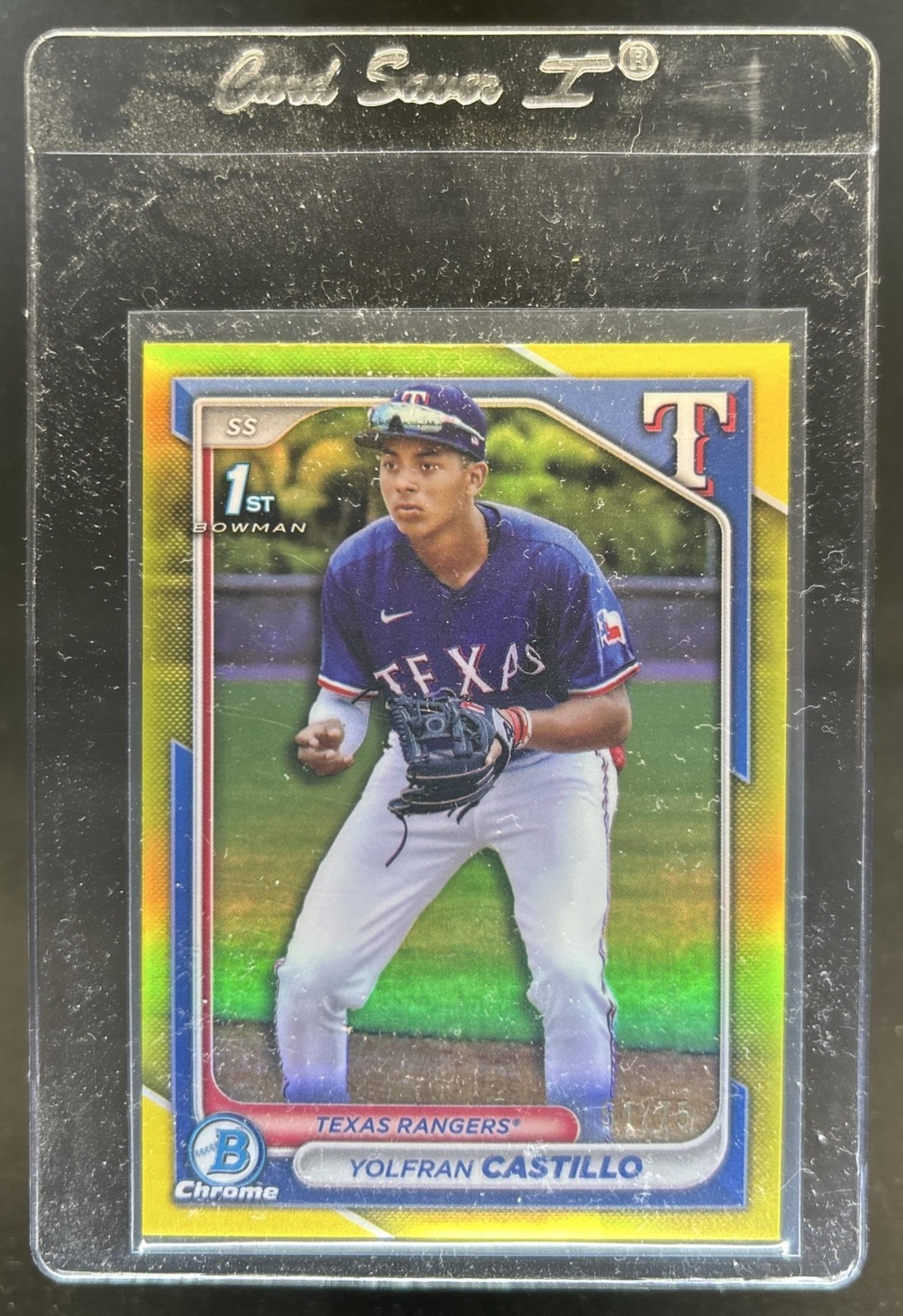 2024 Bowman Chrome Yolfran Castillo Yellow Refractor 1st Prospect #/75 Rangers