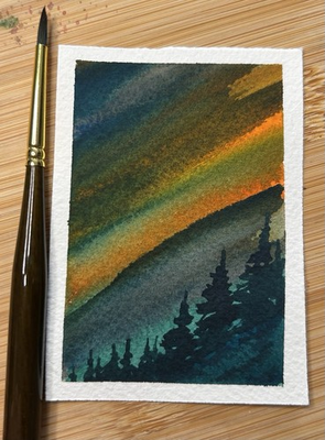 #ad #ad ACEO Watercolor Original Painting Lake Side Landscape Signed Abstract $5.76