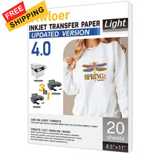 Yiwloer Iron on Heat Transfer Paper for T Shirts 20pcs, light fabric 