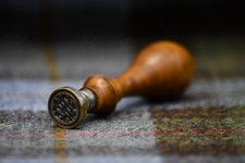Antique Wooden Wax Seal with Brass Monogram / Crest Stamp