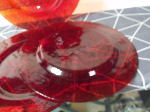 JUEGO DE 4 CARGADORES CRISTAL RUBÍ ROJO MANCHADO 13 1/4" - Imagen 7 de 8