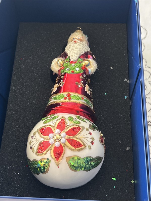 Trimsetter Dillard’s European Glass Ornament “Santa on Ball - Poinsettia” Poland