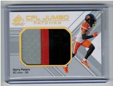 2023 Upper Deck CFL SP Game Used Jumbo Patches Garry Peters BC Lions 3clr