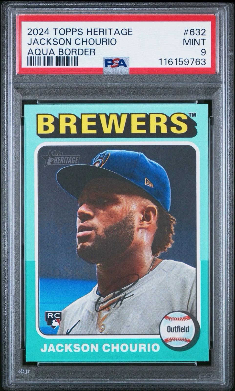 2024 Topps Heritage High Jackson Chourio #632 Aqua Border RC PSA 9