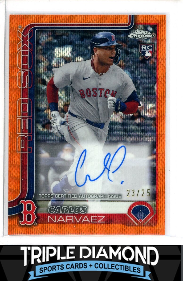 2025 Topps Chrome Carlos Narvaez Rookie Auto Orange Wave Refractor #23/25 Y265