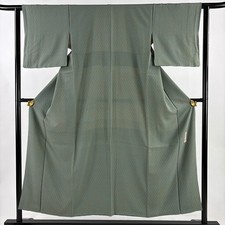 JAPANESE KIMONO FINE PATTERN GRAY-GREEN 151.5cm 4 ft 12 in PURE SILK FF9546