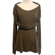 W by WORTH Draped Top Women's Large Olive Green Cotton Modal Knit Flattering 