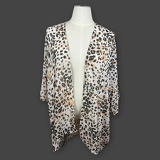 Aerie Chiffon White Leopard Print Kimono Beach Cover Up One Size Longline