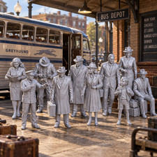 1940's Bus Depot People 1:87 HO X10 Model Railroad Railway Layout Figures