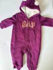 GAP Baby Girls Hooded Zip Fleece Babygrow Purple Floral Bear 3-6 Months