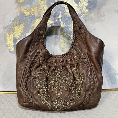 Brighton By LOCKHEART  Leather HOBO 3D APPLIQUE EMBROIDERED Whipstitch  Bag $795