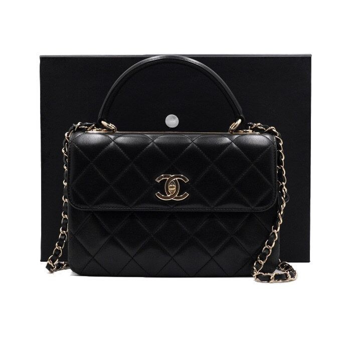 CHANEL Black Lamb Gold Metal Trendy CC Small Flap Tote Bag 152316077 [U]