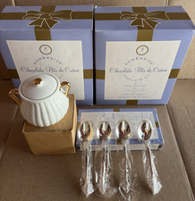 Suzanne Somers Chocolate Pots de Creme (8) w/ Silver Plated Spoons NIB
