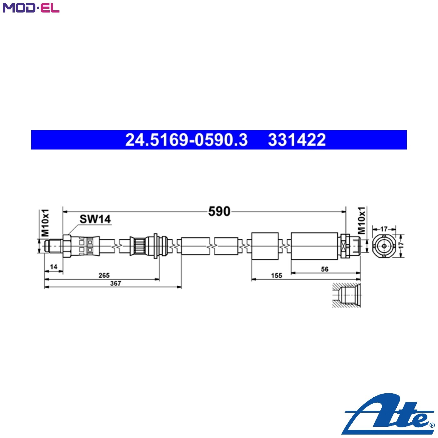 Fits ATE 24.5169-0590.3 Brake Hose 24.5169-0590.3 Brake pipe/hose flexible fron - Image 12