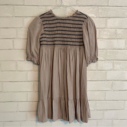Velvette the Label $118 Sand Dress w Black Bow & Smocking NWOT sz 8 - Picture 6 of 13