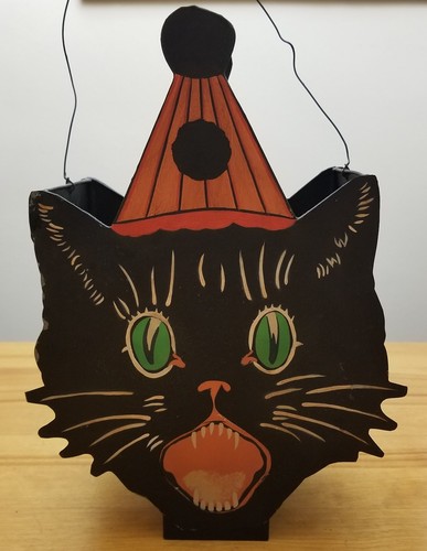 Bethany Lowe *BLACK SCAREDY CAT 2 SIDED METAL LANTERN* Halloween Vintage Style