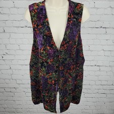 VTG Maren Multicolor Velvety Metallic Floral Toggle Vest USA Made Size Medium M