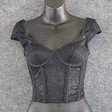 Forever 21 Lace Corset Top Black Bustier Cap Sleeve Crop Size S NWT Y2K Coquette