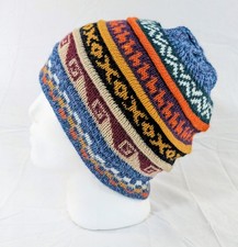 Soft Baby Alpaca Beanie Reversible Blue Purple Unisex Colorful Boho Llama Peru