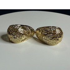Gold Tone Filigree Huggie Hoop Earrings Latch...