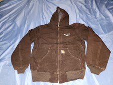CARHARTT J158 FLEECE LINED DUCK CANVAS WORKWEAR HOODED JACKET DARK BROWN SIZE...