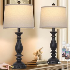 28" Tall Farmhouse Table Lamps Living Room Set of 2,Vintage Rustic Black Bedside