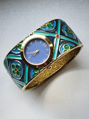 Seltene ''Metropolitan Museum of Art'' Armreif Armband Uhr mit blaugrüner Emaille