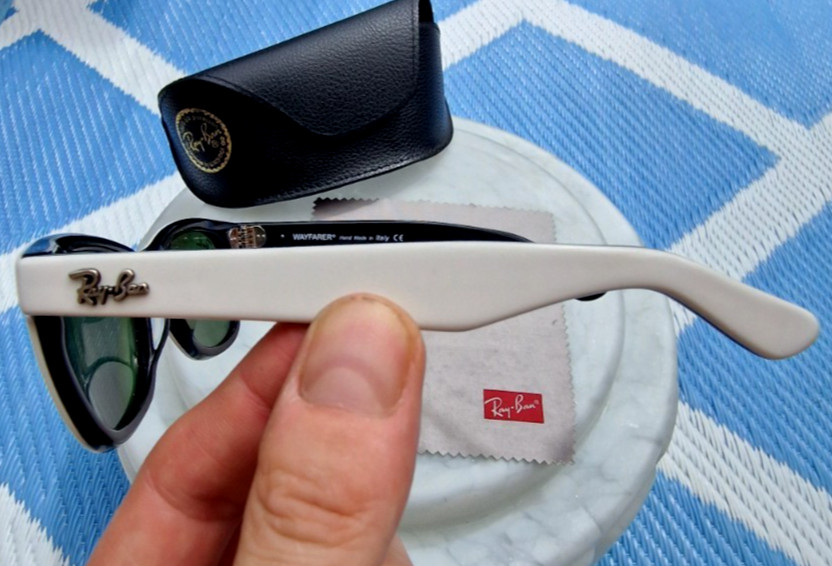 Ray Ban ' RB2140 Wayfarer ' Polished White/Black Retro Sunglasses Italy ***RARE image 3