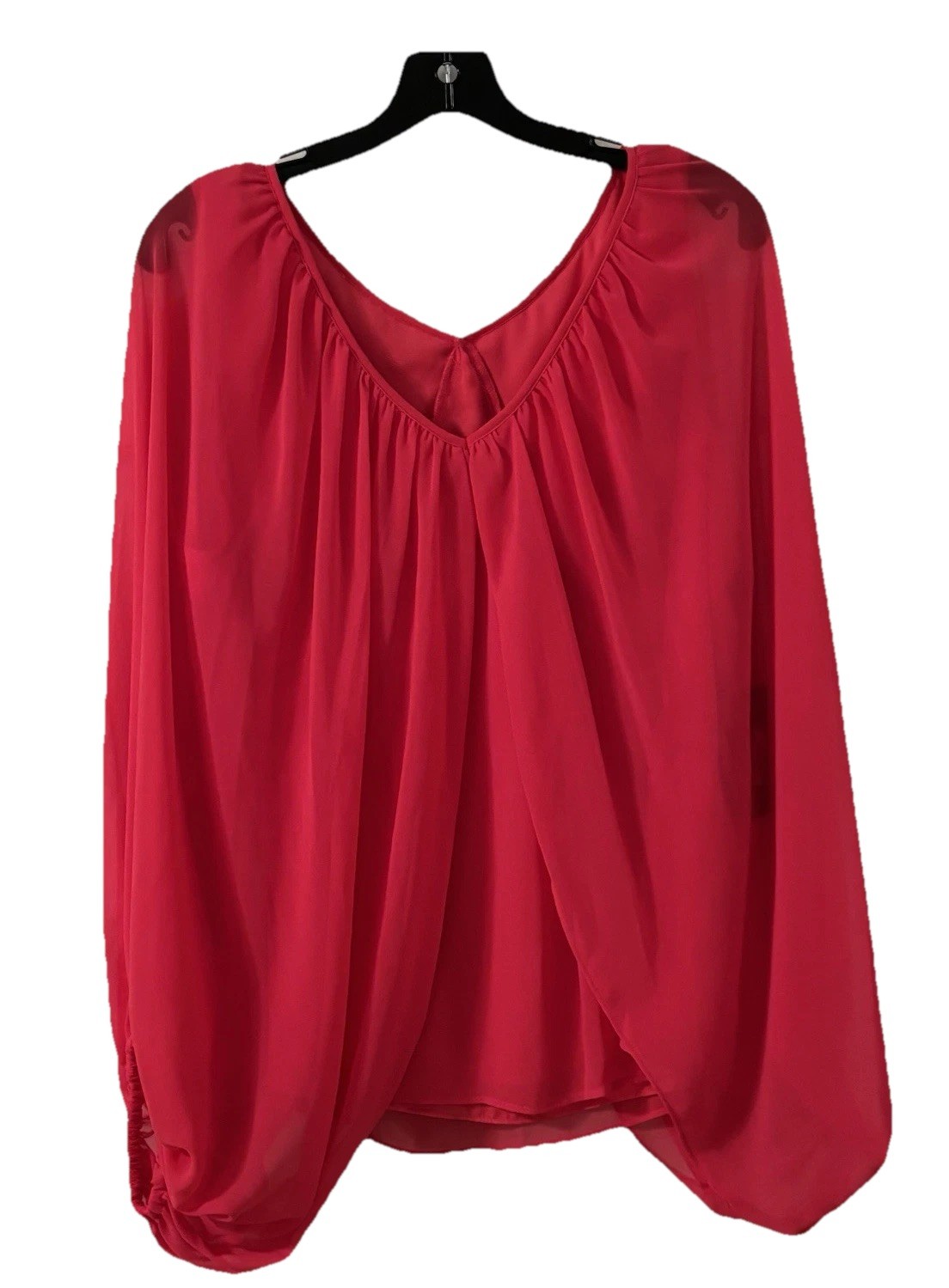 NWT Vince Camuto 1X Geranium Pink Sheer Blouse Long Balloon Sleeve V-Neck Top