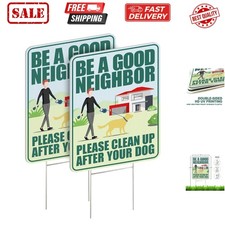 Clean Up After Your Dog Signs 2 Pack 12"x9" with Metal Stake, No Pooping Sign...