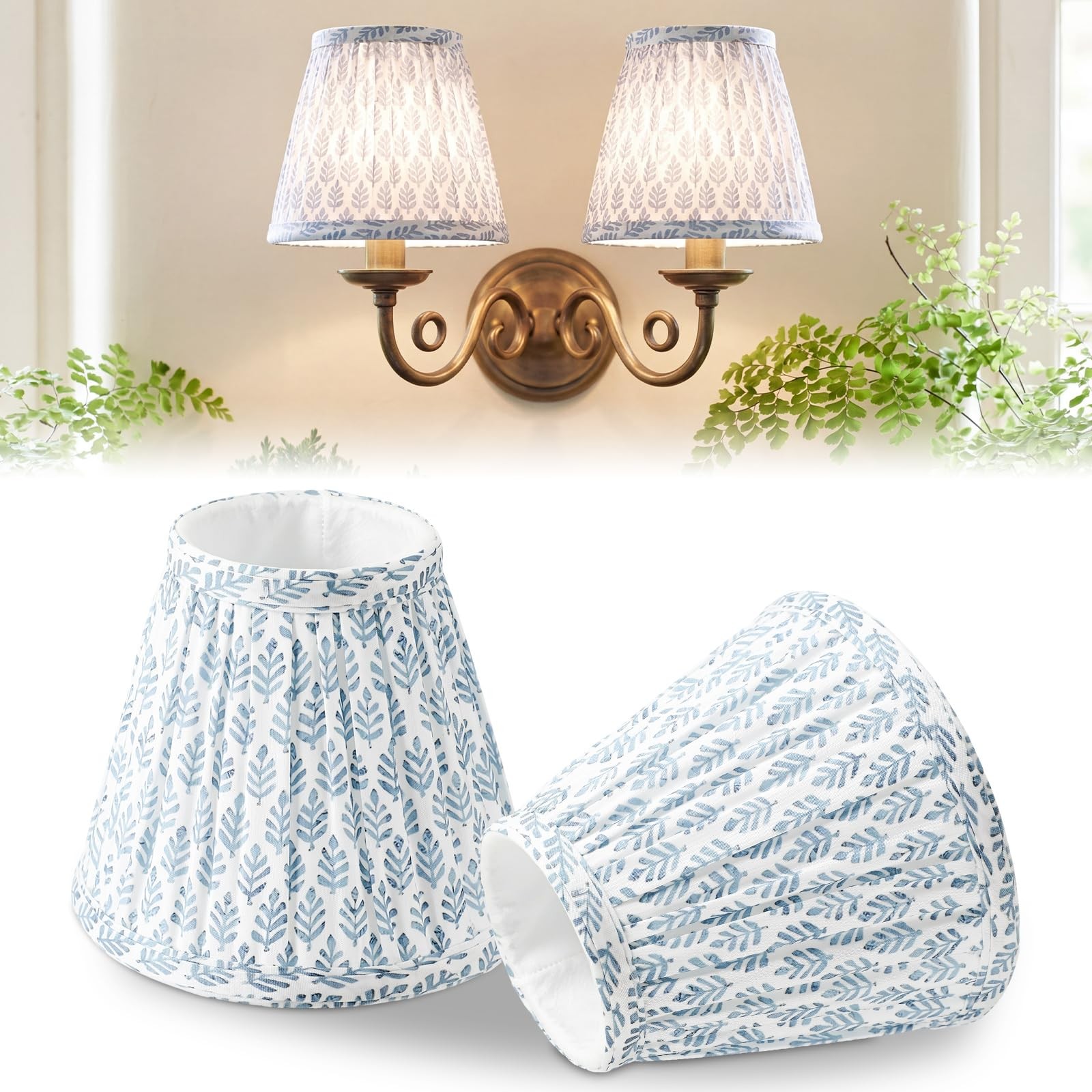 Small Pleated Lamp Shades Set of 2 Blue Tree Slant Small Sconce Lampshades Cl...