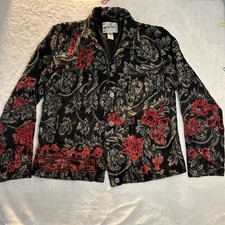 Chico's Jacket Sz 2 Button Up Beaded Embroidered Floral