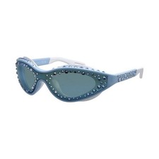 Womens Blue Cat Eye Sunglasses Rhinestone Accents Plastic Full Rim Retro