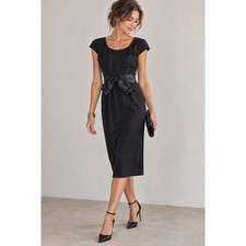 Richard Cole Vintage Black Satin Bow Midi Dress Metal Zipper