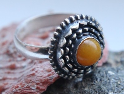Vintage Sterling Silver 84 Mark Ring Decorated With Amber 6.11 gram 波羅的海琥珀