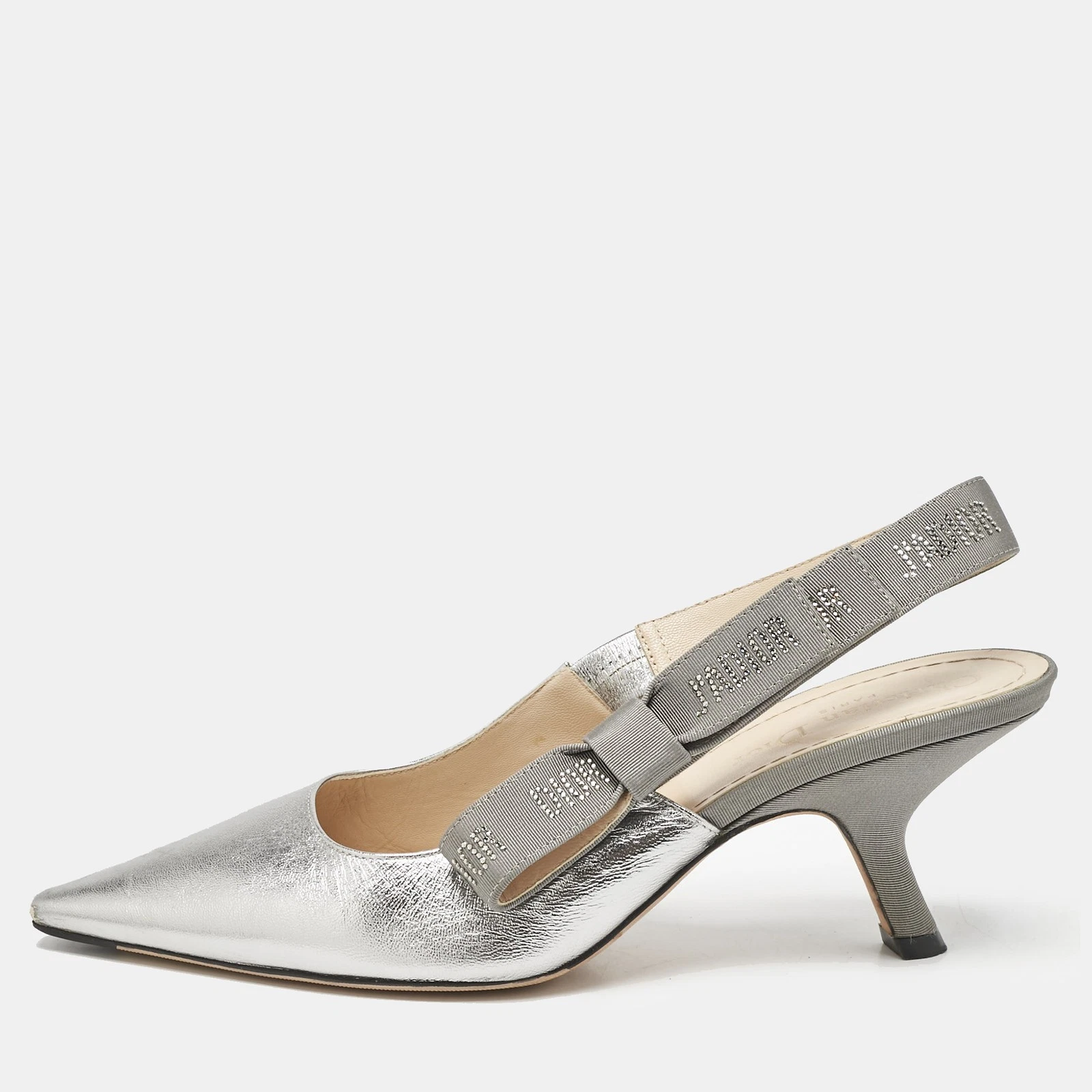 Escarpins Dior en toile et cuir argentés J'Adior taille 37