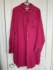 C+C California 100% Linen Dress Tunic Shirtdress w pockets US Large Hot Pink