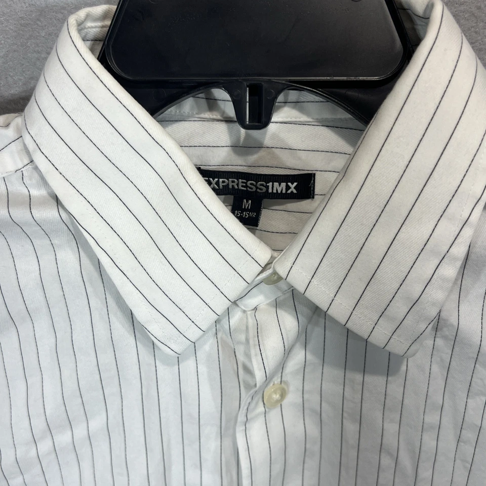 Camisa de Vestir EXPRESS 1MX Código de Barras Rayas Ajuste Moderno Talla M 15.5 Algodón Elástico Foto 2 de 4