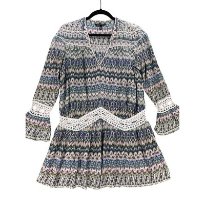 Victoria's Secret Womens M Multicolor Bohemian Dress Crochet Trim Long Sleeve