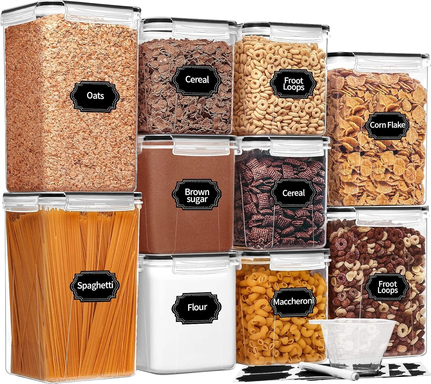 Skroam Large Airtight Food Storage Containers with Lids, 10 Pack Cereal Black