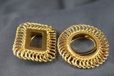 Vintage Gold Tone Coiled Wire Buckle Clips, Mismatched Square Round Pair