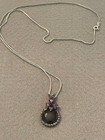 ONYX, MARCASITE & AMETHYST PENDANT ON a 24" .925 STERLING SILVER BOX CHAIN — photo 1