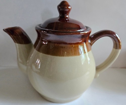 5 Piece Tri Color Browns Stoneware Set Teapot With Lid & 4 Soup Crocks - Picture 2 of 10