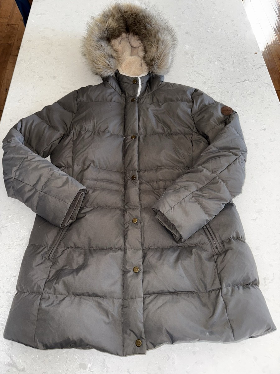 Lauren Ralph Lauren Parka Jacket Womens Gray Down Fill Sherpa Fur